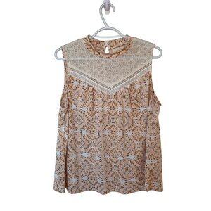 MELLODAY | Sleeveless Mock Neck Top size Large with crochet/lace accent